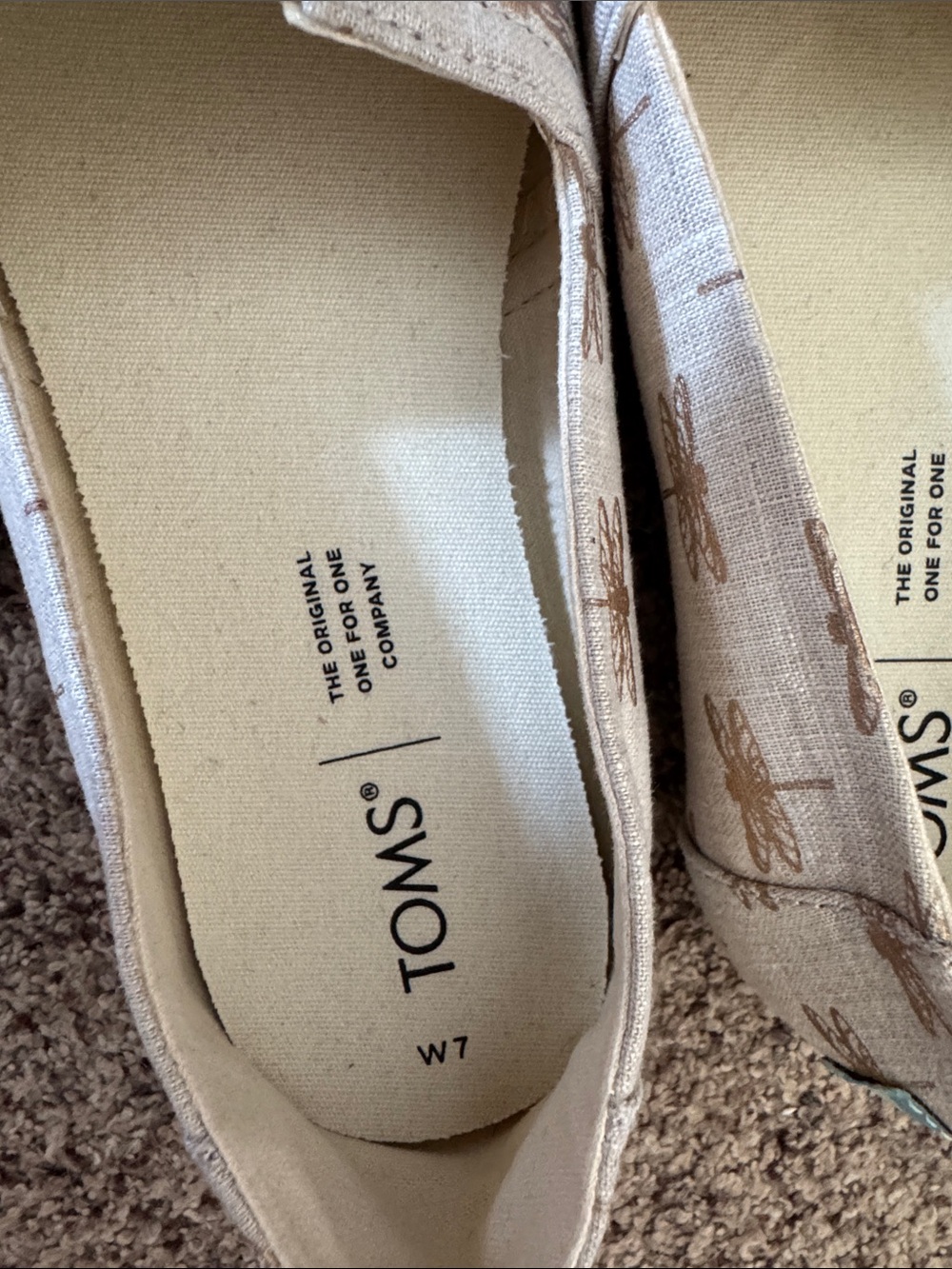 TOMS Beige Dragonfly Canvas Slip-Ons - Picture 4 of 5